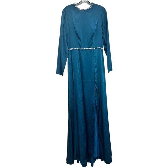 Ieena by Mac Duggal Long Sleeve Jewel Trim Charmeuse Gown 26524 - Size 8 - NWT - Picture 3 of 5